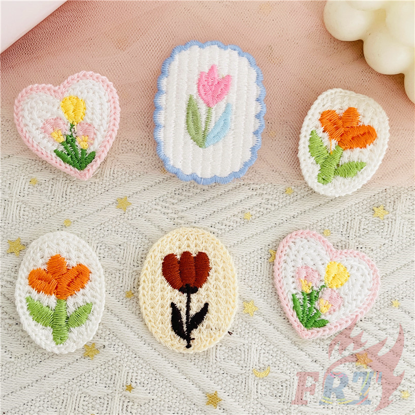 ❀ ศิลปะดอกไม้หลากสี . แผ่นแปะทิวลิป ❀ 1 PC DIY ผ้า Applique เย็บปักถักร้อยเย็บบนแพทช์อุปกรณ์ตกแต่ง
