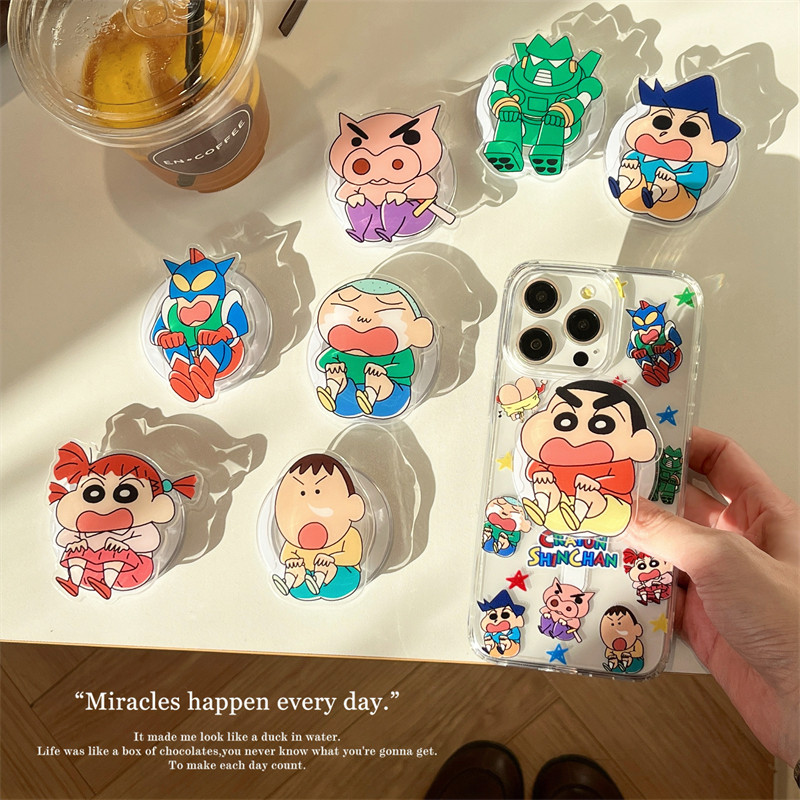 Monster คู่เครยอนชินจังเพื่อนร้องไห้เด็กที่วางขาตั้งแม่เหล็กโทรศัพท์ Griptok Grip Phone Tok Stand Phone 16 Pro Max Samsung Griptok Stand Case Holder Ring Mount