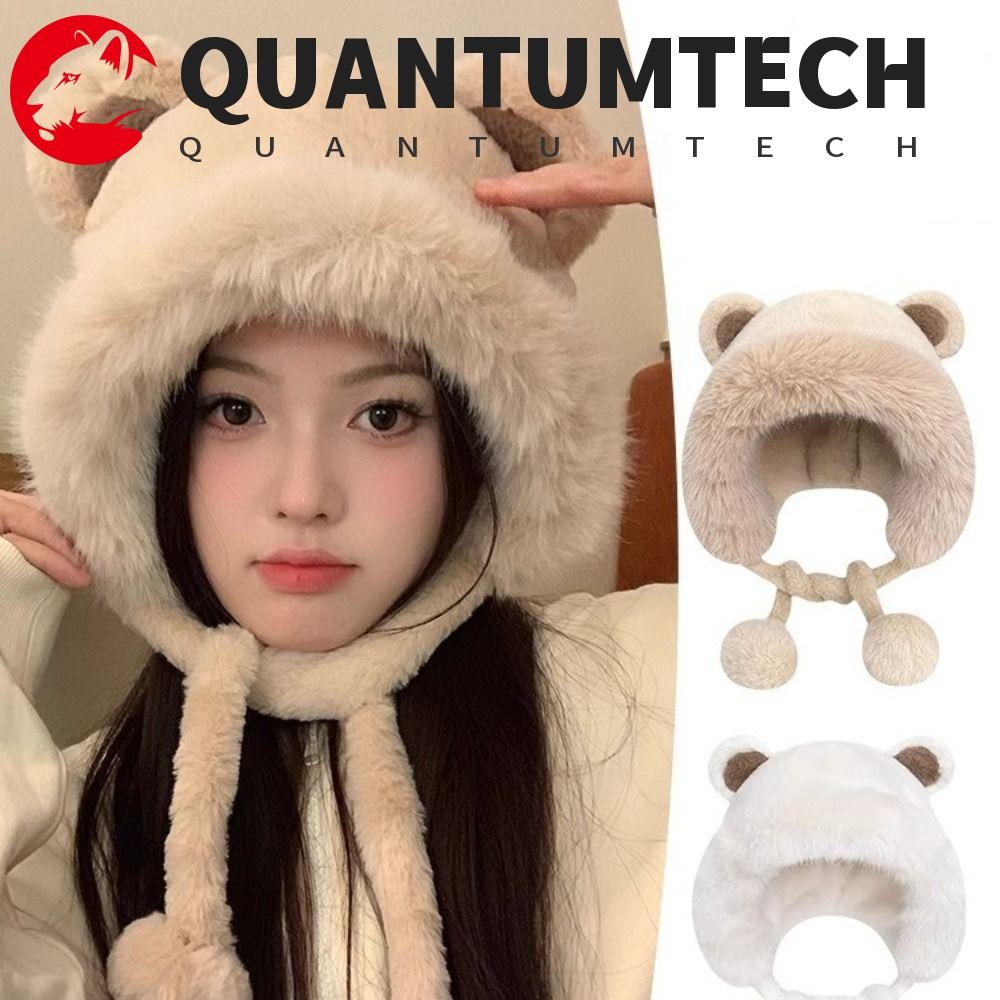 Quantumtech หมวกหูหมีน่ารัก, ตุ๊กตาเกาหลี Faux Fur Bucket หมวก, อินเทรนด์ป้องกันหู Warm กลางแจ้งผู้หญิง Fluffy หมวก Lady