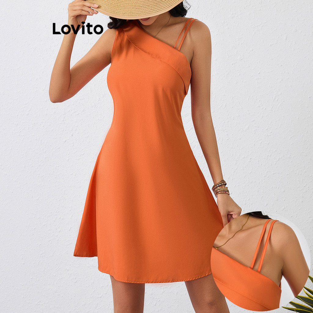 Lovito ชุดเดรสไม่สมมาตรธรรมดาหรูหราสำหรับผู้หญิง LBL17192