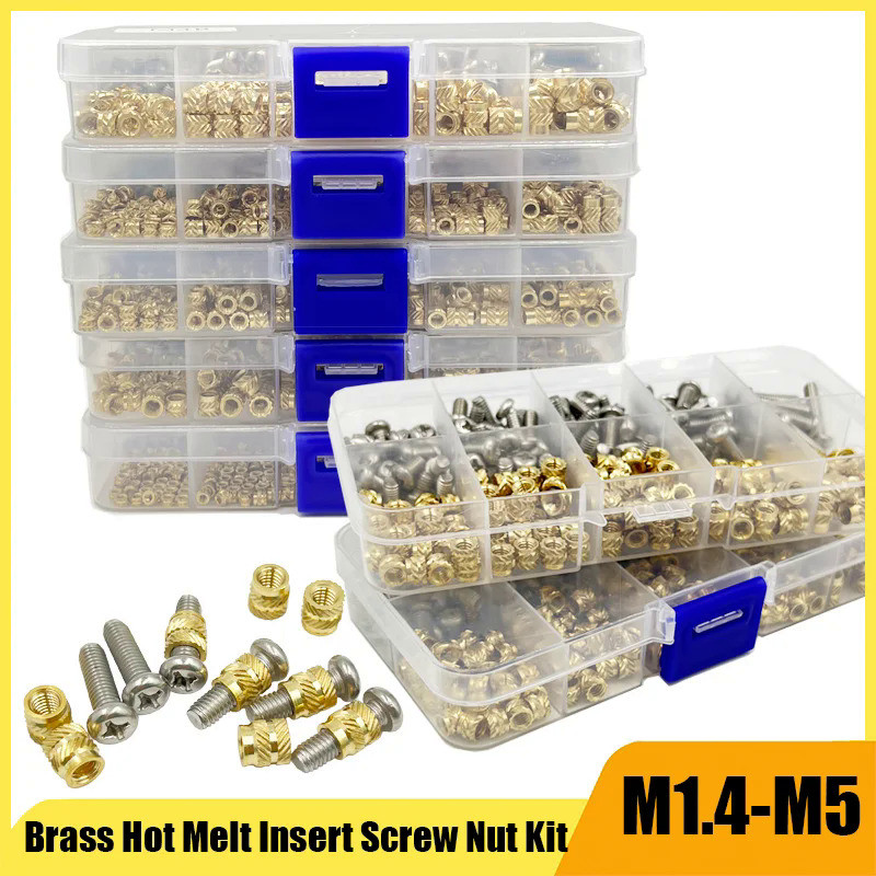 M1.4 M1.6 M2 M3 M4 M5 Brass Hot Melt Insert Knurled Nut and Stainless Steel Screw Kit Insert Nut Thr