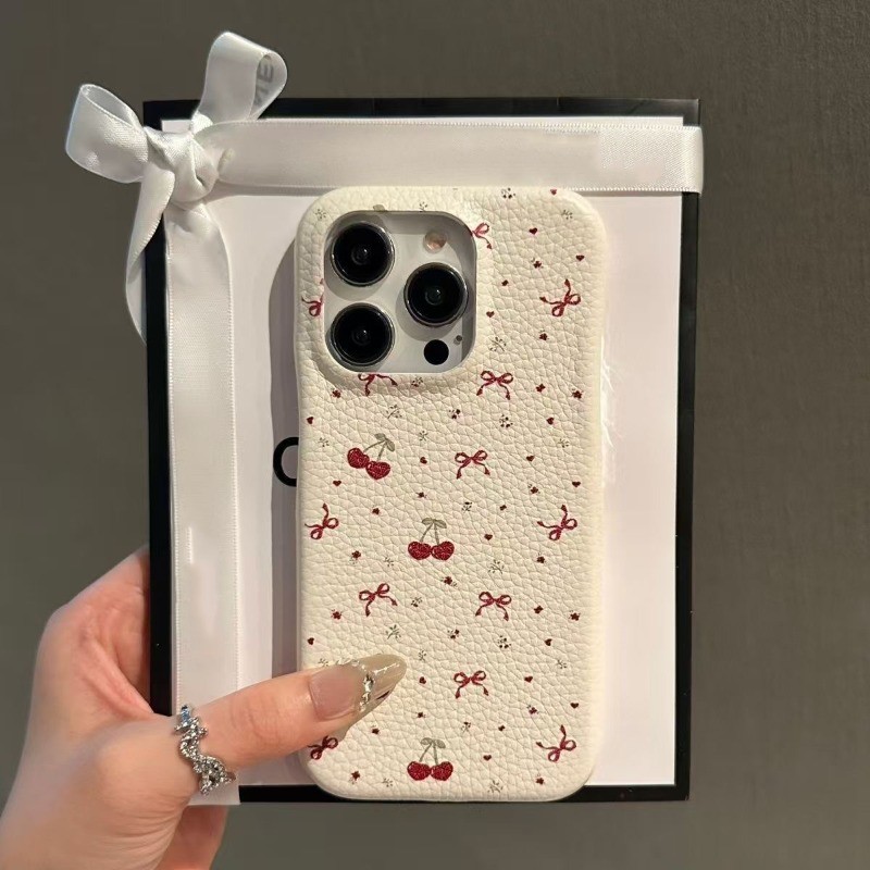 น่ารักเชอร์รี่หนังนุ่มเคสโทรศัพท์สําหรับiPhone 17 16 15 14 13 12 11 Pro Max X Xr Xs Max