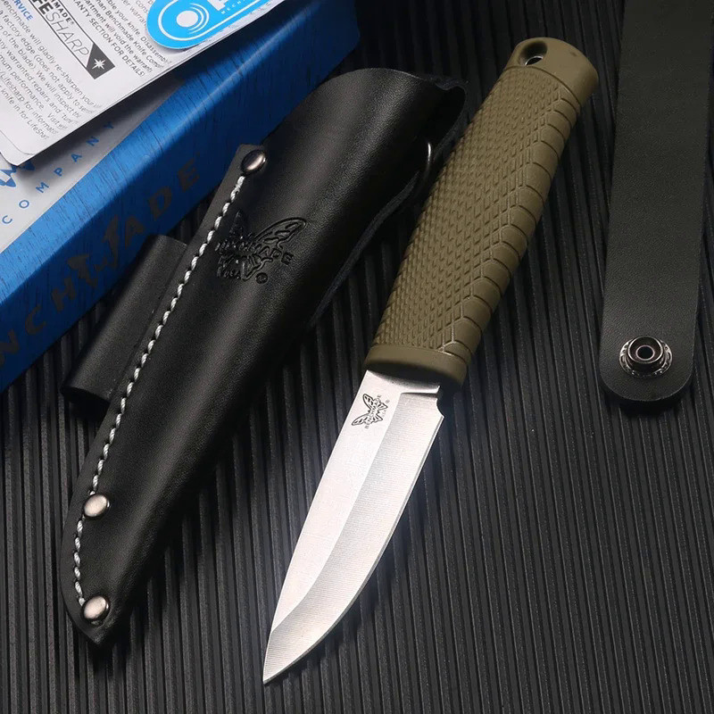 COMBAT ทหารแบบพกพา BM 200 Puukko คงที่มีด D2 ใบมีดยางและพลาสติกจับหนัง Sheath ยุทธวิธี EDC เครื่องมื