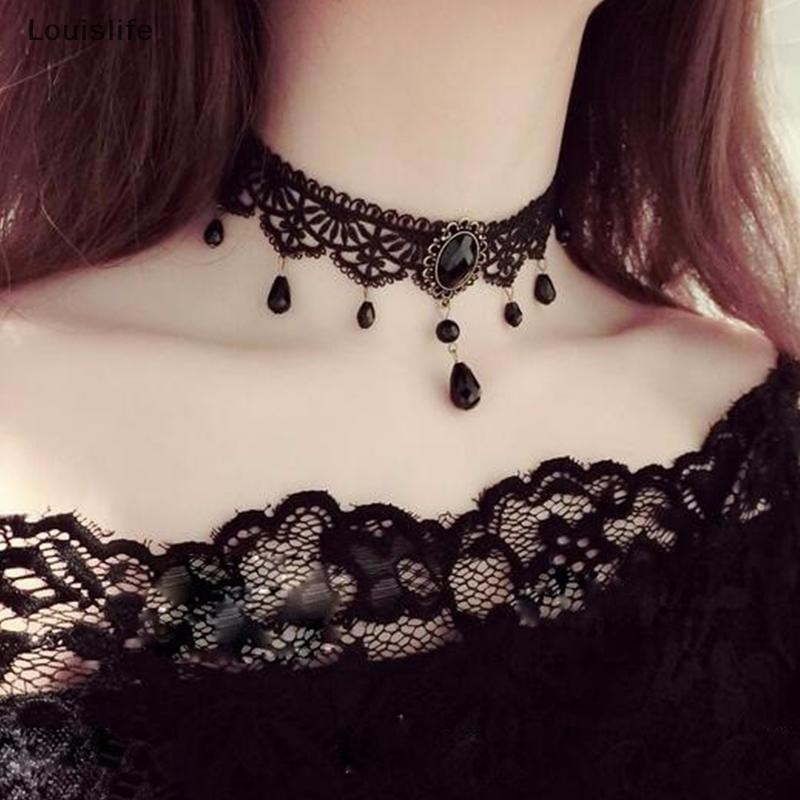 Llph ใหม่เซ็กซี่ Gothic Chokers คริสตัลสีดําลูกไม้สร้อยคอ Vintage Victorian เครื่องประดับ LLP