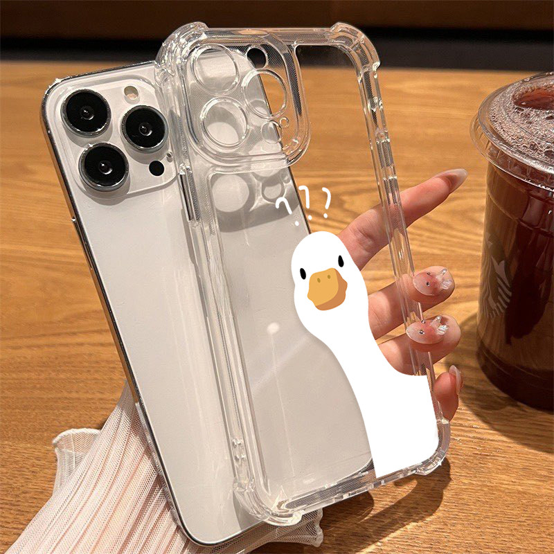 นิ่มกันกระแทกเคสโทรศัพท์ เคสสำหรับ เคส iphone 11 เคสไอโฟน 13 14 15 12 XR 7 8 6 Plus X XS 15 Pro MAXลูกเป็ดสีขาว
