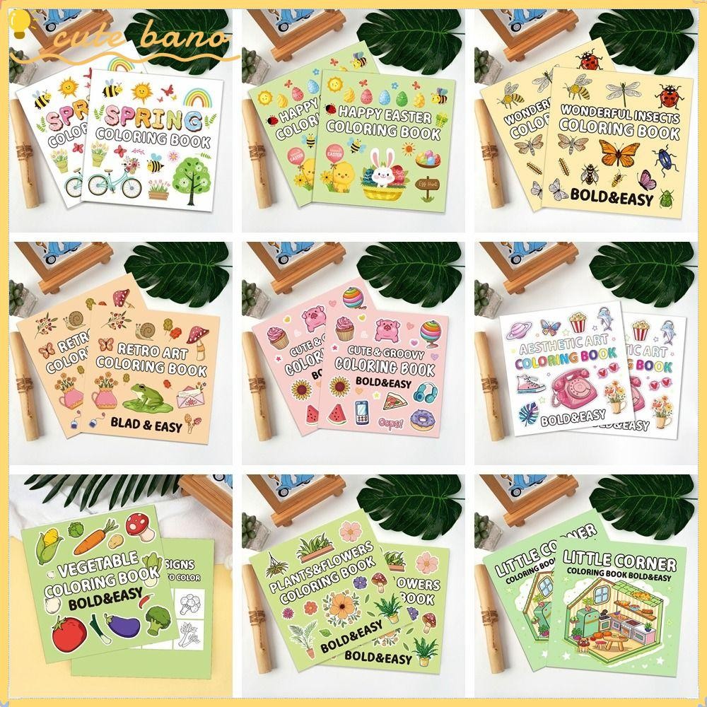 Bano1 สมุดระบายสีกราฟฟิตี, ผัก/ผลไม้/แมลง สมุดระบายสีอีสเตอร์ฤดูใบไม้ผลิ/มีความสุข, การ์ตูนการศึกษาหลาย-Topic Montessori วาดของเล่นผู้ใหญ่และวัยรุ่น