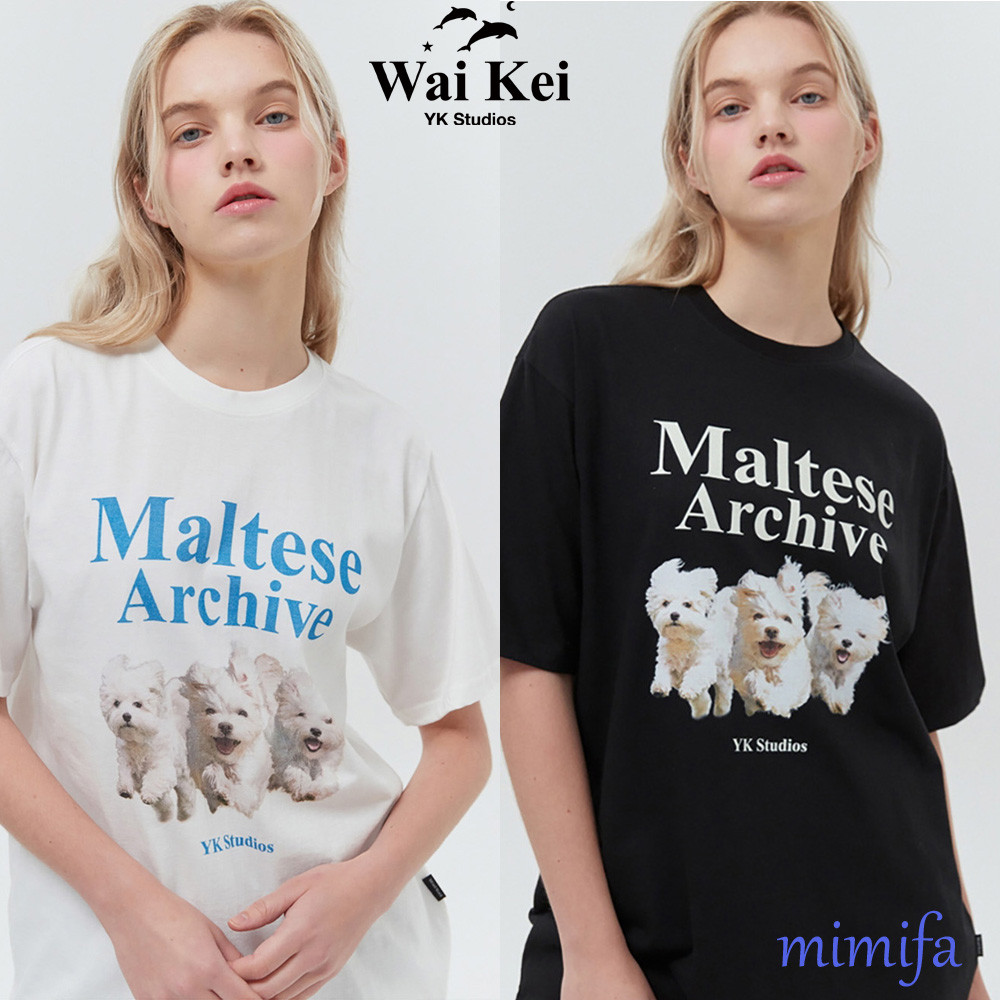Waikei เสื้อยืดแขนครึ่ง พิมพ์ลาย Maltese archive tee
