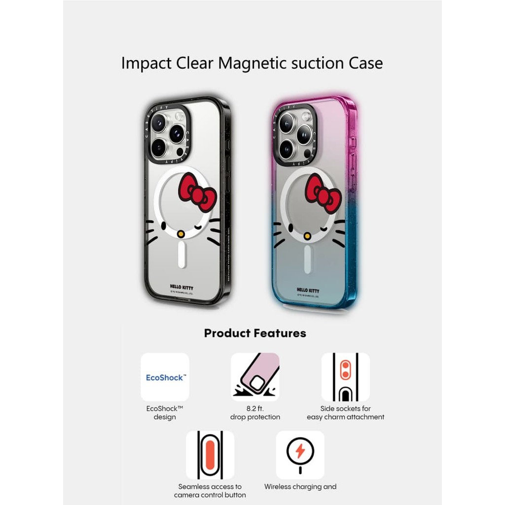 Casetify X HelloKitty Photo booth แม่เหล็กดูด Hard อะคริลิคด้านหลังสําหรับ Apple IPhone 12 13 14 15 16 Pro Max Plus พร้อมกล่อง