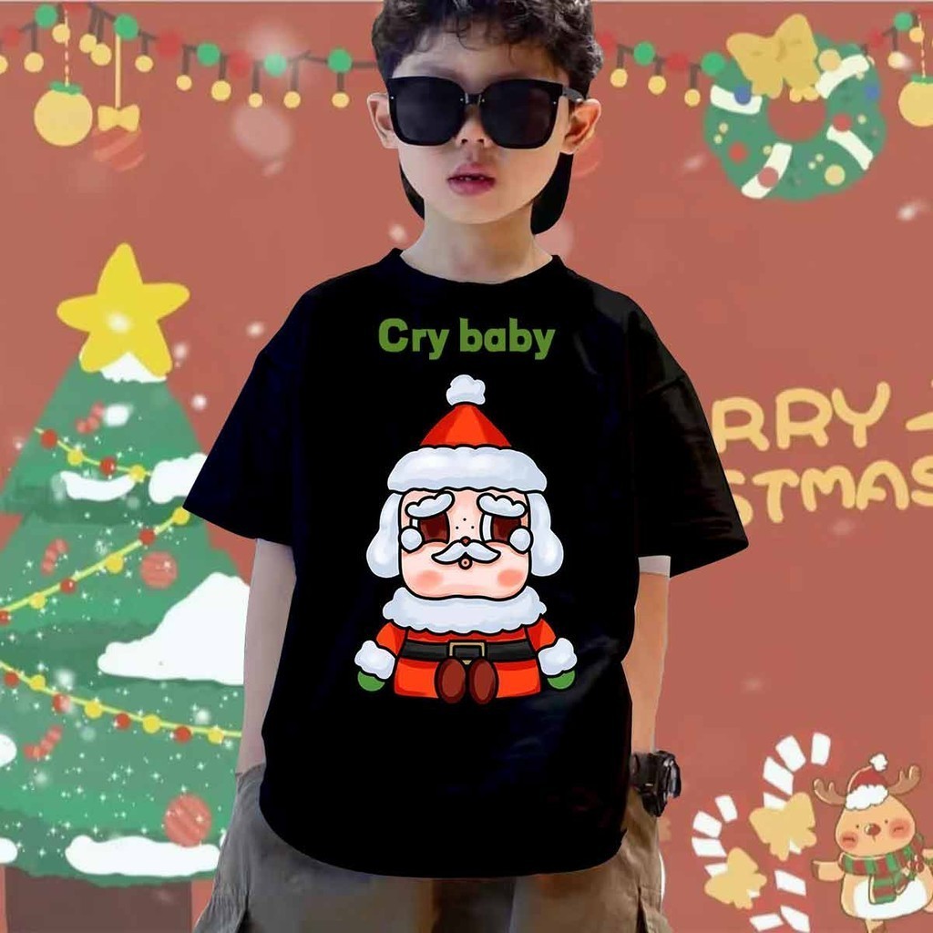 HOT 4สีMerry Christmas️คริสต์มาสcrybabyน่ารักพิมพ์เด็กเสื้อยืดChristmas crybaby Children's T-shirt เสื้อยืดสตรี