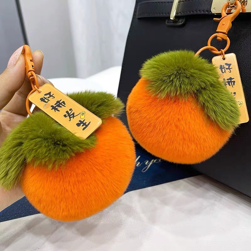 1/2 ชิ้น Lucky Plush Persimmon พวงกุญแจ - แฟชั่น Soft Lmitation Rex กระต่ายผมผลไม้พวงกุญแจ - พวงกุญแจรถกระเป๋าตกแต่งจี้ของขวัญ - ตรุษจีนบรรเทาความเครียดพวงกุญแจ