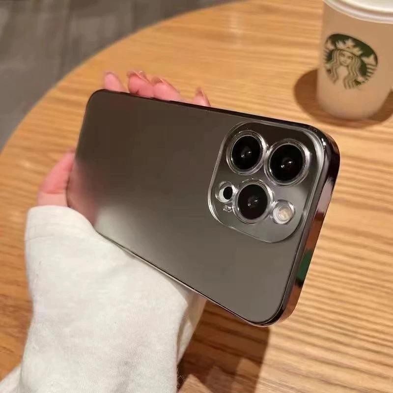 Electroplating Frosted Glass AGเคสโทรศัพท์สําหรับIPhone 16 15 14 12 13 11 Pro Max IP16Plus 15Plus 14Plus PC Cover