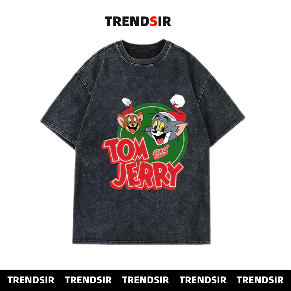 TrendSir มาใหม่ เสื้อยืด summer เสื้อยืด cotton christmas ทอมแอนด์เจอร์รี่ฉลองคริสต์มาส 100%cotton 11สี M-3XL