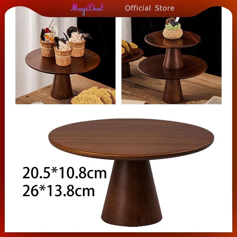 Magideal ขาตั้งเค้กไม้ผู้ถือเค้กเสิร์ฟ Platter Retro รอบ Rustic เค้กจอแสดงผล Server ถาด Cupcake Stand สําหรับวันเกิดงานปาร์ตี้