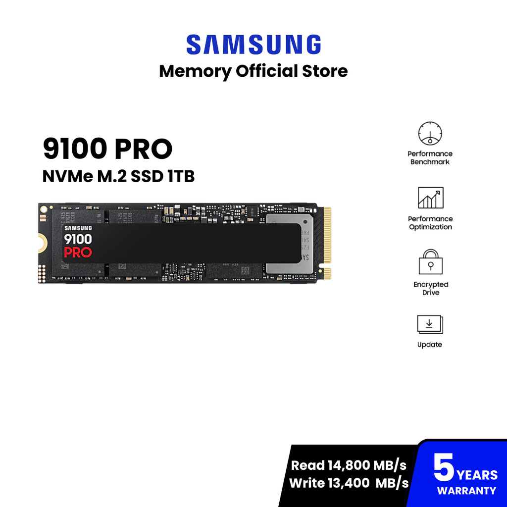 SAMSUNG 9100 PRO  SSD M.2 ความจุ 1TB 14,800 / 13,400 MB/s : Warranty 5Y - MZ-VAP1T0BW