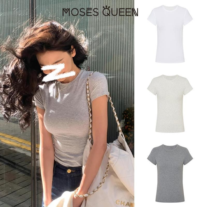 < MOSESQUEEN > ผ้าฝ้ายสาวร้อนแขนยาวผู้หญิงกระชับสัดส่วนเอว Cinching เสื้อยืดอเนกประสงค์ฐานด้านบน, ระบายอากาศได้, อบอุ่น #62126