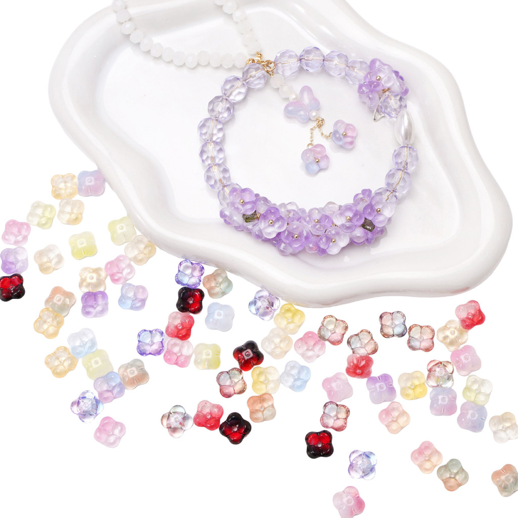 10 มม.Jelly Osmanthus ลูกปัดแก้ว Handmade DIY อุปกรณ์เสริมสร้อยข้อมือแขวนลูกปัดดอกไม้