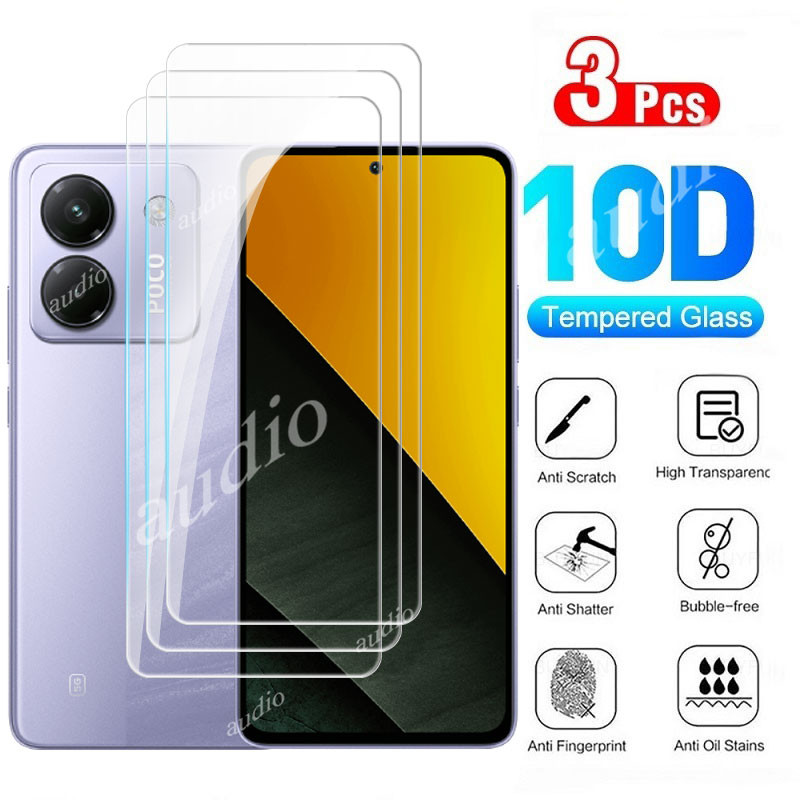 Poco M7 Pro 5G 3 ชิ้นกระจกนิรภัยป้องกันหน้าจอสําหรับ Poco M7 Pro Poco M7Pro 5G 2025 โปร่งใสป้องกัน S