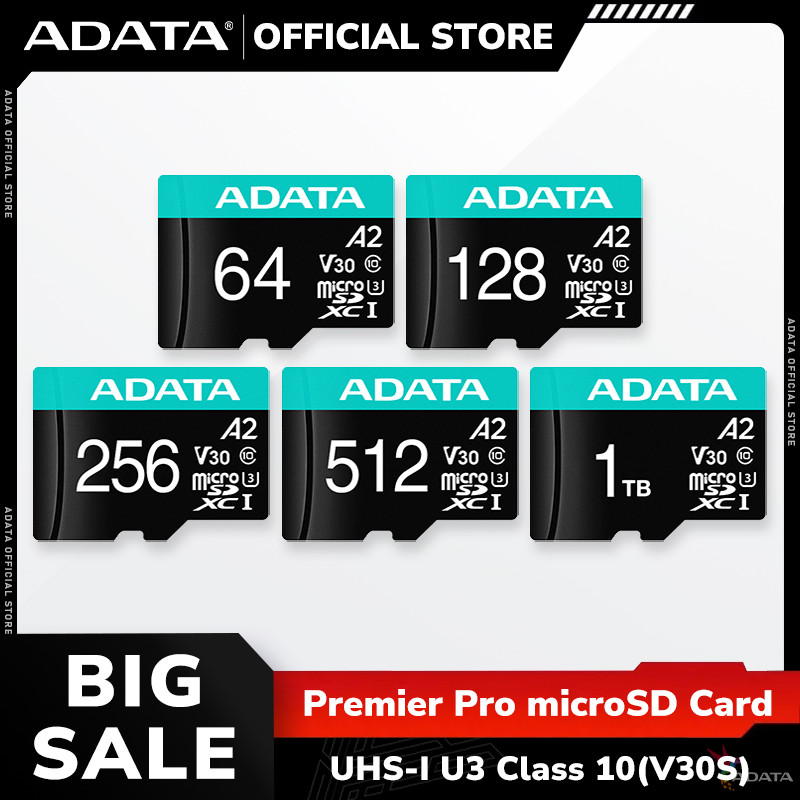 Adata Premier Pro microSDXC UHS-I การ์ดหน่วยความจํา A2 V30 การ์ด Micro SD 64GB 128GB 256GB 512GB 1TB