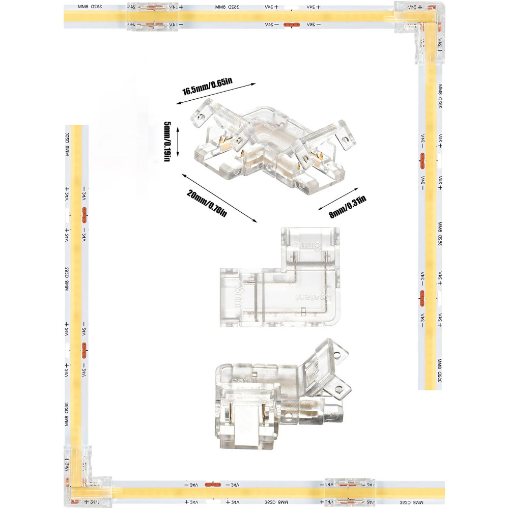 5pcs 5 มม.8 มม.10 มม.2pin L-Shaped Strip Strip Solderless มุมเชื่อมต่อ COB LED Connectors สําหรับ 2p