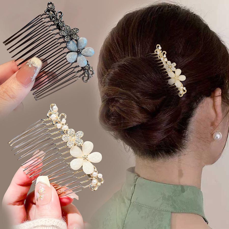 ญี่ปุ่นเกาหลีหวาน Rhinestone แก้วดอกไม้หวีผมหญิงสไตล์ใหม่ High-End หัวบอลใส่หวีแผ่น Hairpin ประณีต Headdress