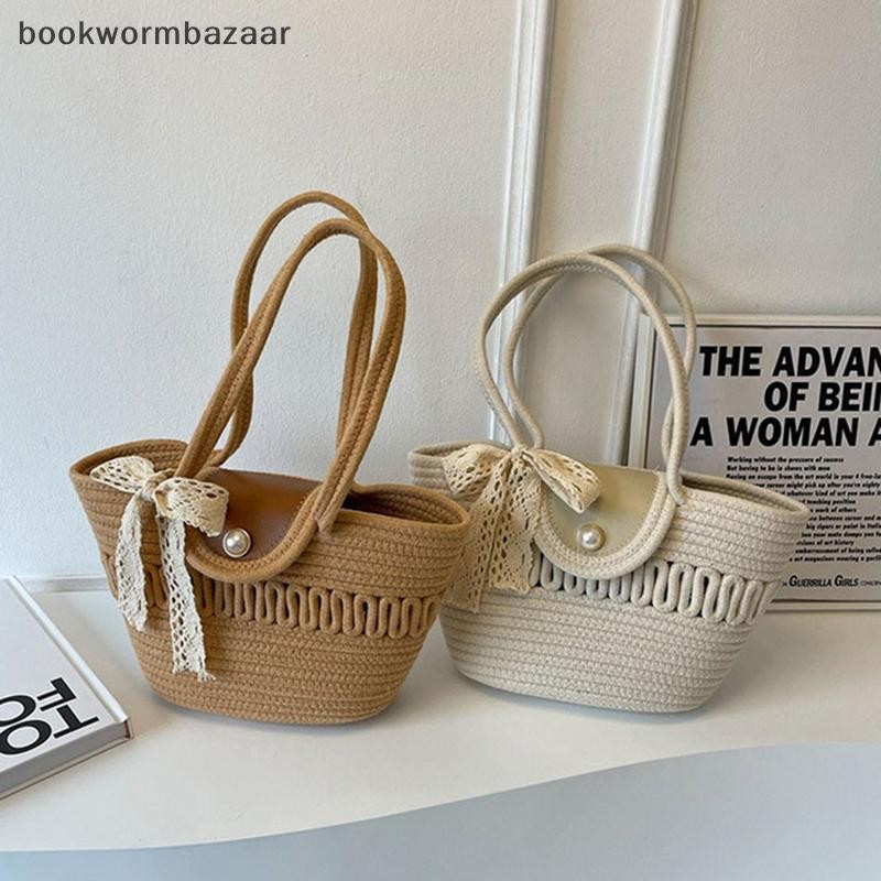 [BOK] เชือกฝ้ายทอกระเป๋าถือสาว Handmade Desktop Storage ตะกร้าเครื่องสําอาง Organizert กล่องตะกร้าปิคนิค [TH]