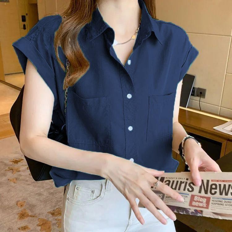 Chili Koko แฟชั่นย้อนยุคเสื้อเชิ้ตสีขาวแขนกุดฤดูร้อนลำลองหลวมสลิมฟิตเสื้ออเนกประสงค์ W589