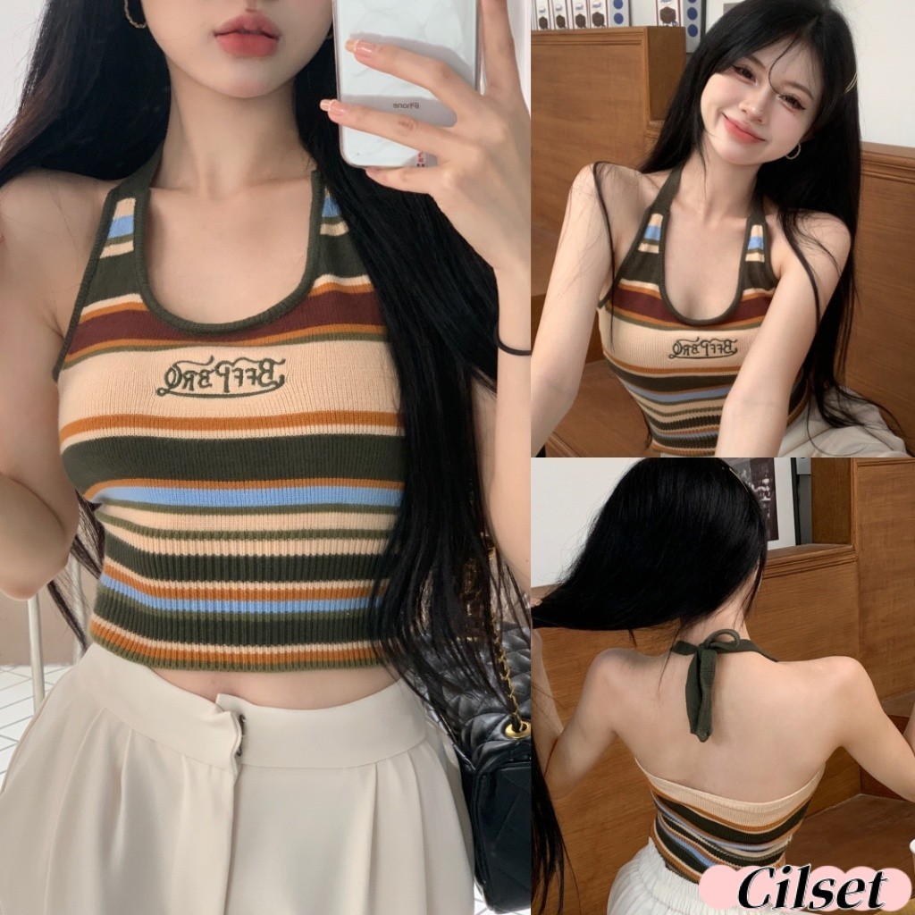 Cilset🛒พร้อมส่ง🎀 เสื้อคล้องคอไหมพรม ผ้าถัก ใส่สบาย ดีเทลลายสีสันสดใสเขียวดีมาก /19197
