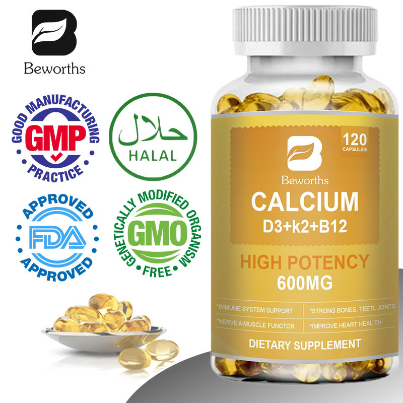 BEWORTHS 4-in-1 Calcium 600 mg with Vitamin D3 K2 B12 Capsules อาหารเสริมเพื่อสุขภาพสมองและกระดูก