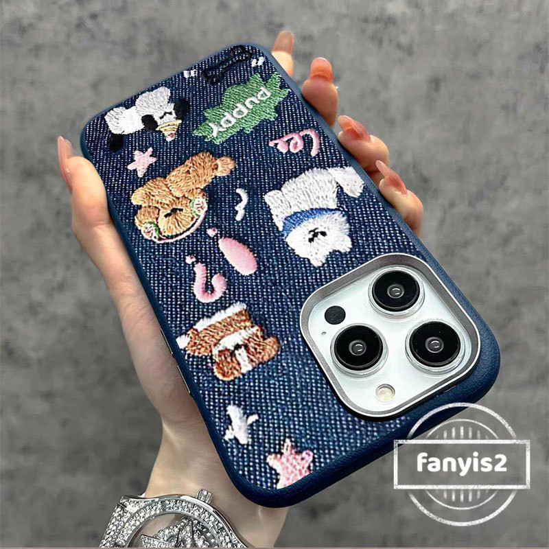 SAMSUNG สําหรับSamsung S24FE S24Ultra S23 S22 S21 Plus S22Ultra S23FE S21FE A73 A72 A52 A52S 5Gปลอกการ์ตูนลูกสุนัขหรูหราหนังกันกระแทกปกอ่อน