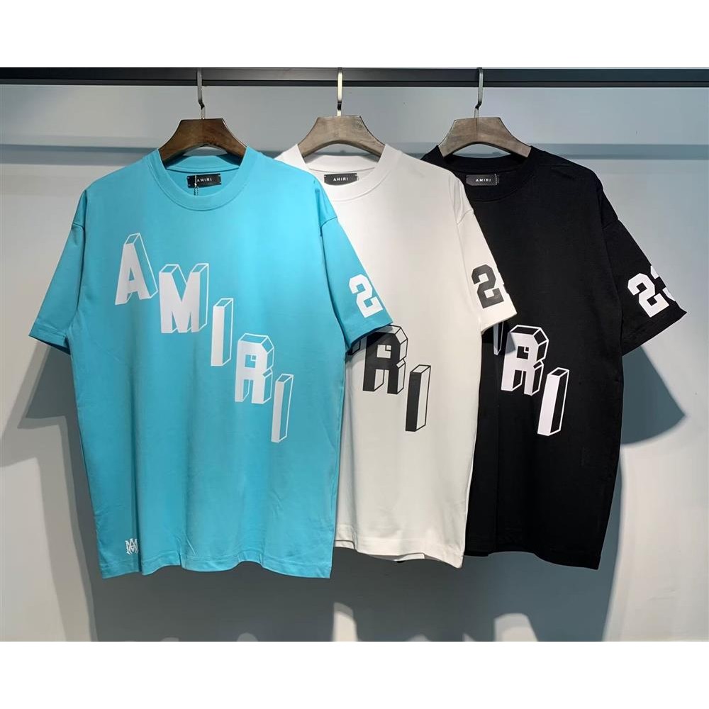 AMIRI เสื้อยืดแขนสั้นผ้าฝ้ายแท้พิมพ์ลายตัวอักษรสไตล์ใหม่ปี