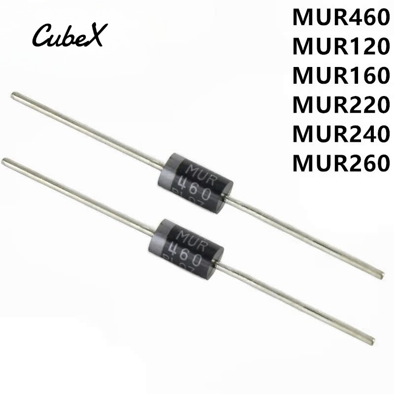 50/20Pcs MUR Series Fast Recovery Diodes MUR120/MUR160/MUR220/MUR240/MUR260/MUR460 1A/2A/4A 200V 400V 600V ความถี่ Rectification DO-41