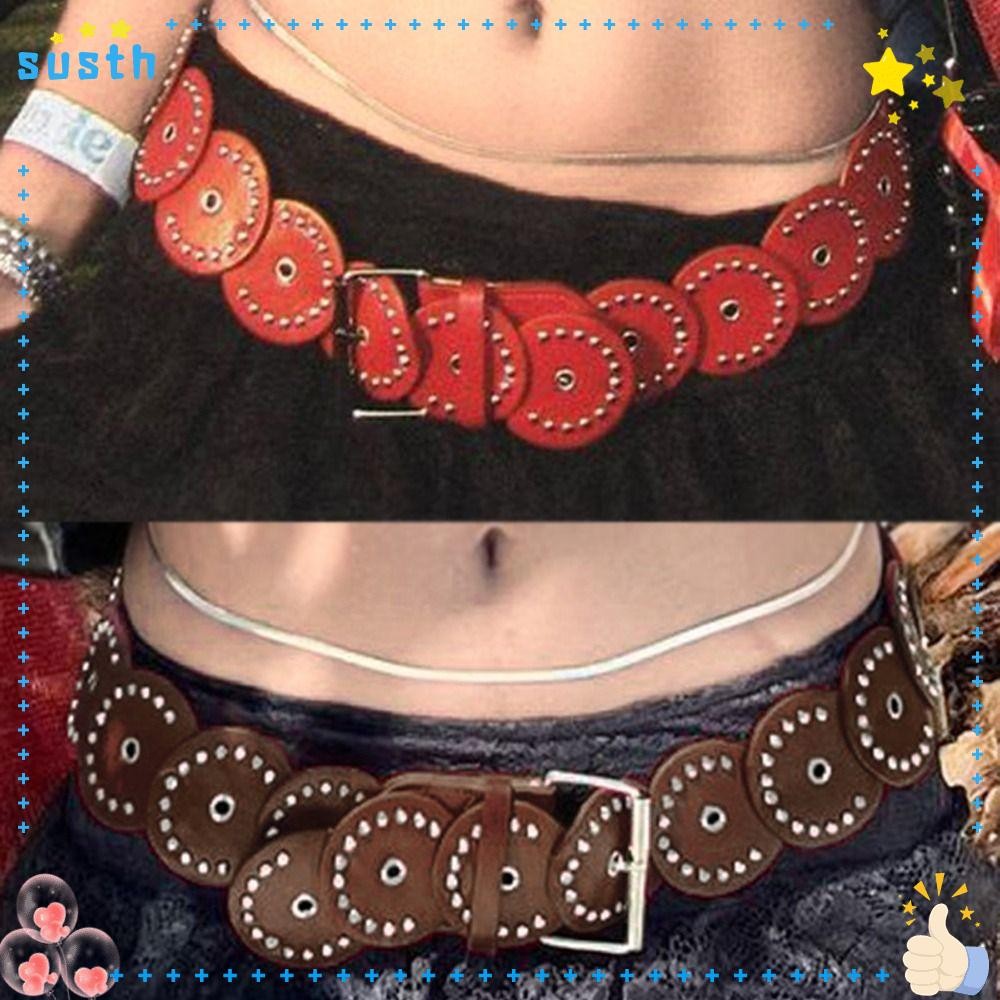 เข็มขัดพังก์ SUSTH, โซ่เอวหมุดย้ําส่วนบุคคล, เข็มขัดกางเกงยีนส์ฮิปฮอปหนัง PU Y2K