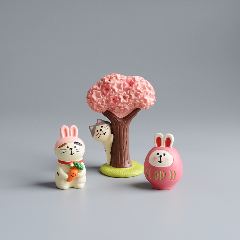 Dreamerhouse ญี่ปุ่น Cherry Blossom Tree แมวกระต่ายเรซิ่นหัตถกรรมตกแต่ง Home Desktop ตกแต่ง