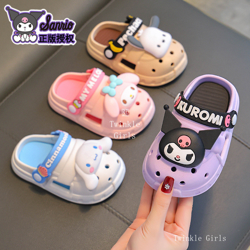 ของแท้ Kuromi Cinnamoroll หลุมรองเท้าเด็กเด็กชายและเด็กหญิงลื่นปิดนิ้วเท้ารองเท้าแตะนุ่มระบายอากาศรองเท้าแตะกลางแจ้ง Hello Kitty My Melody รองเท้าชายหาด