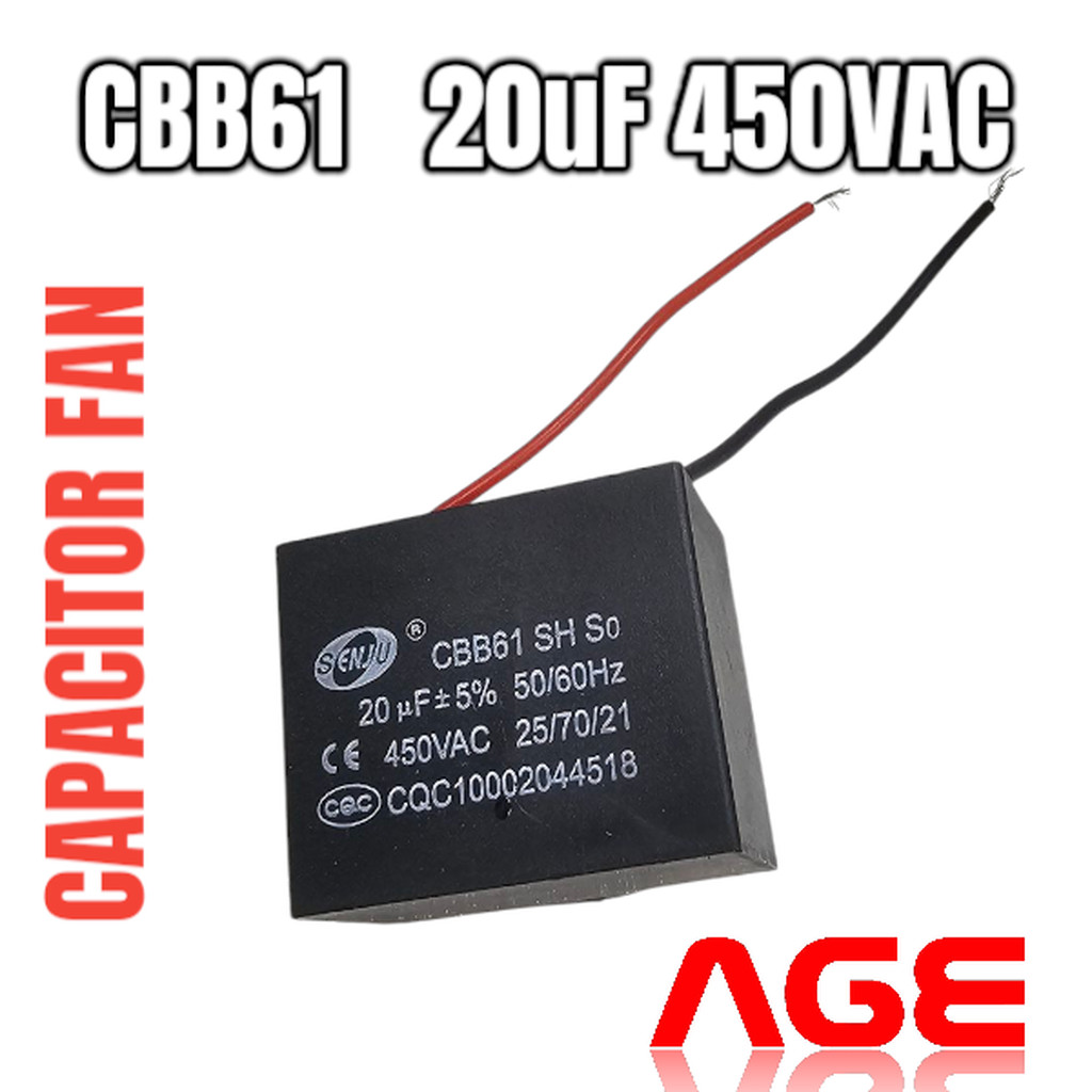 CAPACITOR พัดลม CBB61 20UF 450VAC แบบมีสาย SENJU