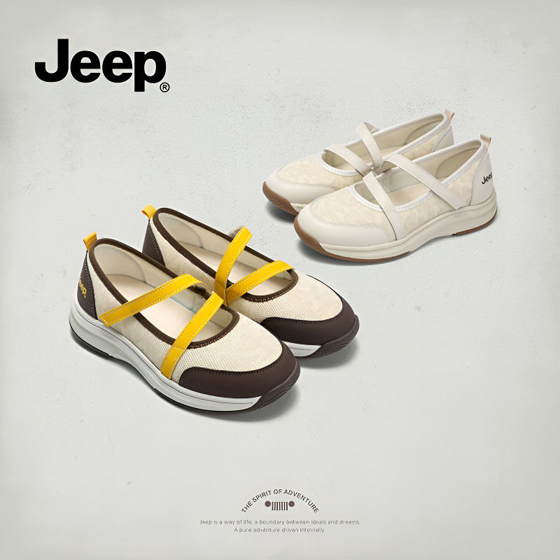 100% รองเท้า Jeep Jeep Mary Jane ของแท้สำหรับผู้หญิงรองเท้าชั้นเดียวแบบสวมที่ใส่สบายและไม่เหนื่อย