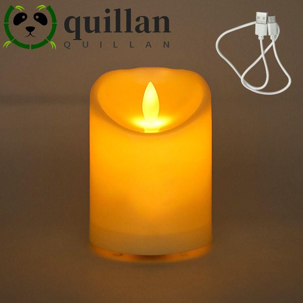 QUILLAN เทียนอิเล็กทรอนิกส์, USB ชาร์จ Flameless Warm เรืองแสงเทียน,ของขวัญกันน้ําตกแต่ง Creative จําลองเทียนตกแต่ง Props