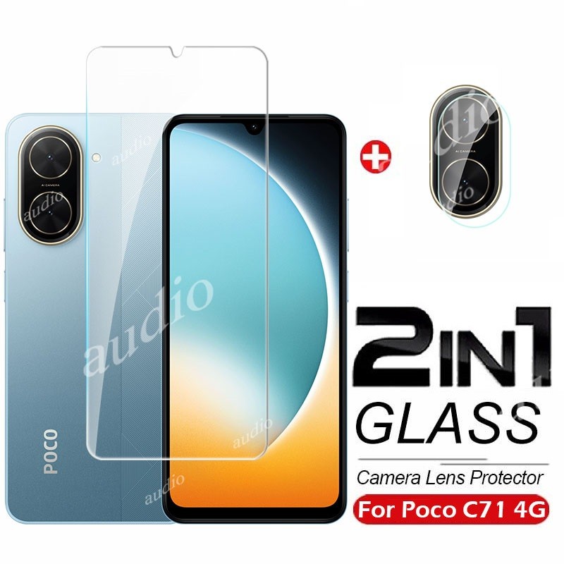 POCO C71 4G 2In1 กระจกนิรภัยแบบเต็มหน้าจอป้องกันฟิล์มกล้องสําหรับ Xiaomi POCO C71 POCOC71 4G 2025 โท