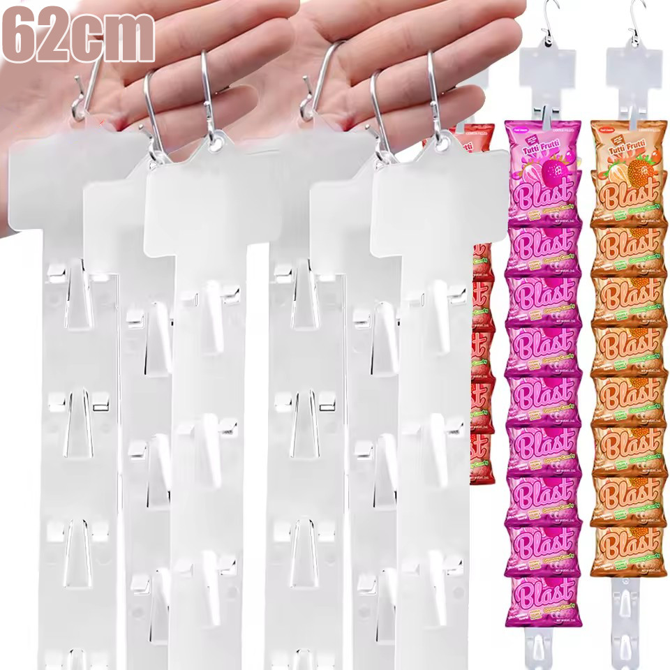 ซูเปอร์มาร์เก็ตชั้นวางขนมขบเคี้ยวแถบแขวน / ไม้แขวนเสื้อแสดงขนมพร้อมตะขอ / แถบคลิปเก็บขนมขบเคี้ยวพลาสติก