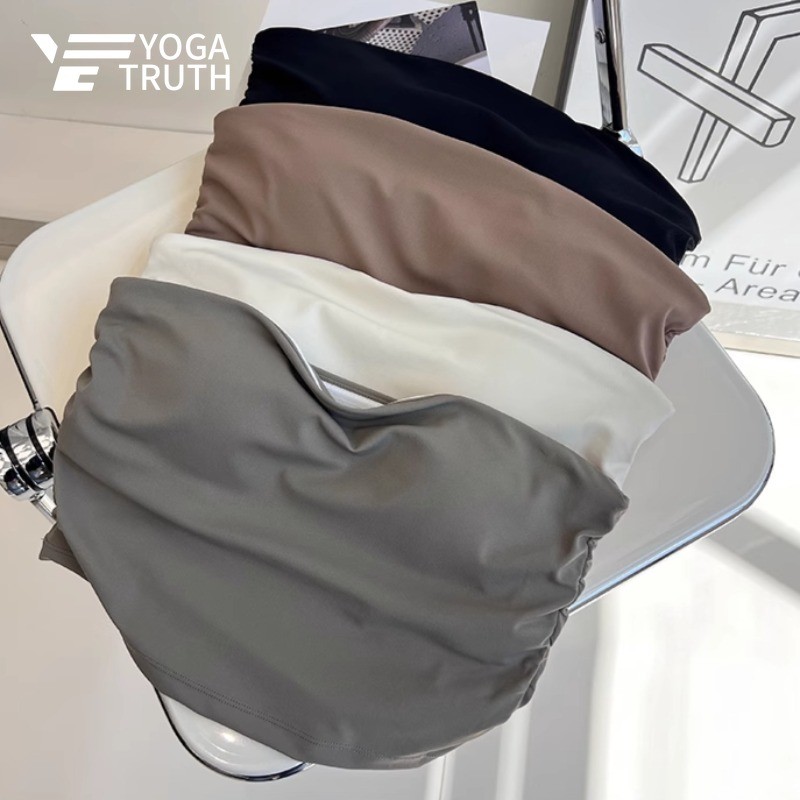 YOGATRUTH(เบาะคงที่) สปอร์ตบรา Strapless Tube แถบกันลื่นด้านข้างพับชุดชั้นในกระชับสัดส่วนฟิตเนสโยคะ