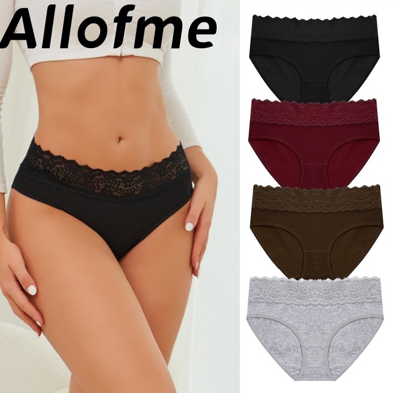 ชุดชั้นในแบบเอวสูงจากลูกไม้และผ้าฝ้ายของ AllOfMe สำหรับผู้หญิง มีเข็มขัดลูกไม้ เพื่อความสะดวกสบายในการสวมใส่ทุกวัน