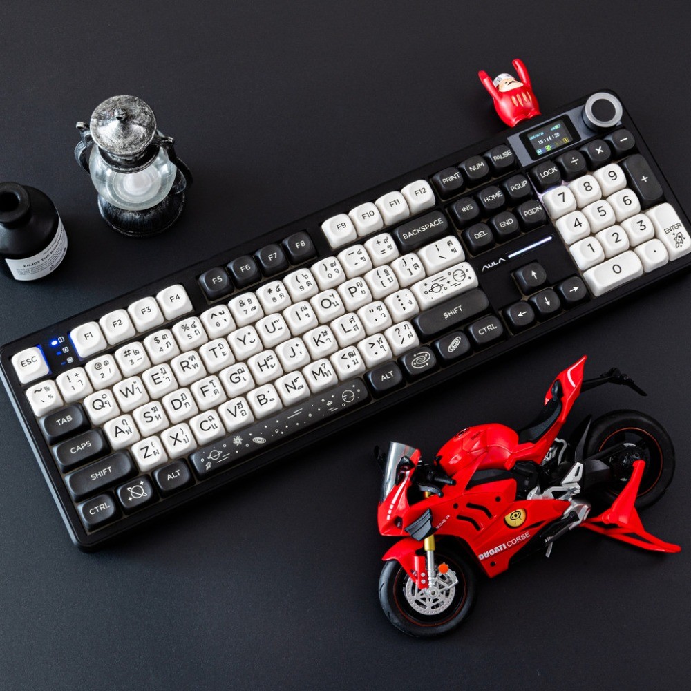 AULA F108 Pro ไทยคีย์บอร์ดไร้สาย 3 โหมดพร้อมจอแสดงผลและปะเก็นปรับแต่งลูกบิด 8000mAh สําหรับเล่นเกมสํ