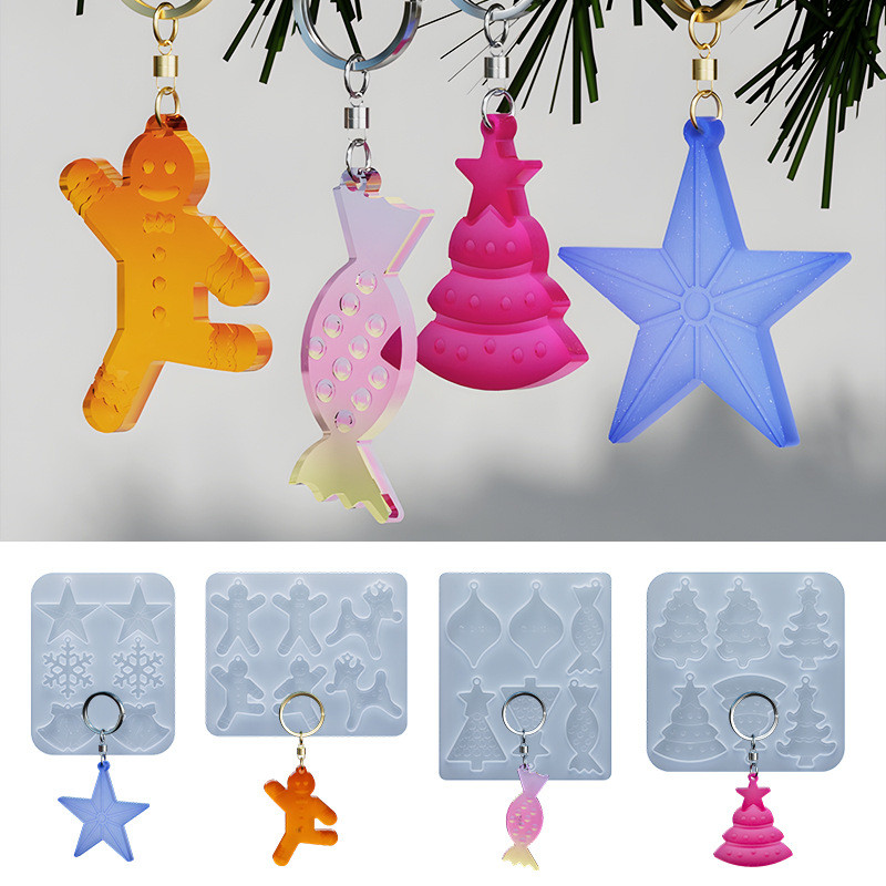 DIY DIY คริสต์มาส Gingerbread Man Elk Snowflake Candy จี้ต้นคริสต์มาสพวงกุญแจอีพ็อกซี่แม่พิมพ์ซิลิโคน