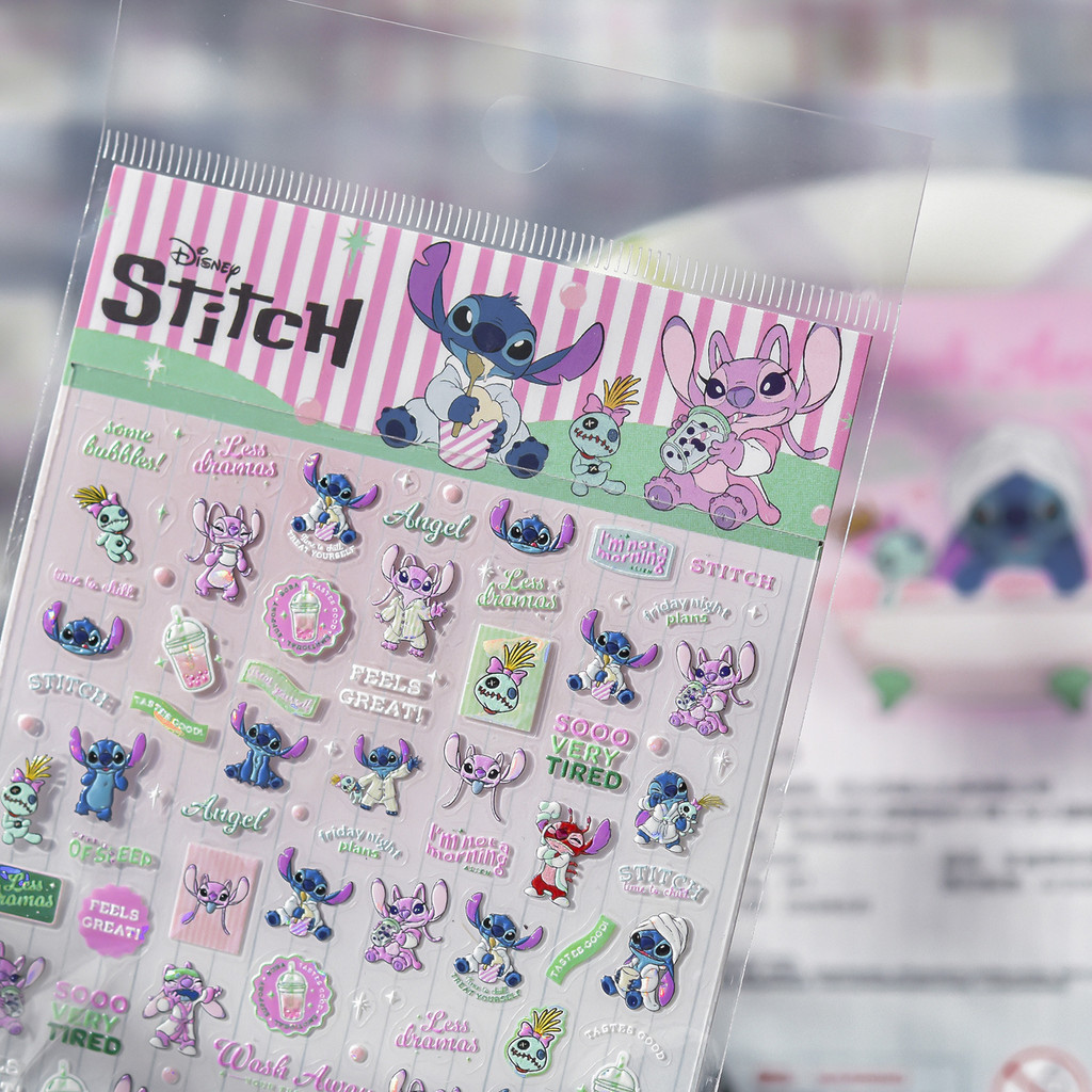 [Meow.Sensei] Disney & tomoni สติกเกอร์แต่งเล็บลายนูน Stitch องค์ประกอบการ์ตูนสติกเกอร์น่ารักเด็ก Goo Card Handbook