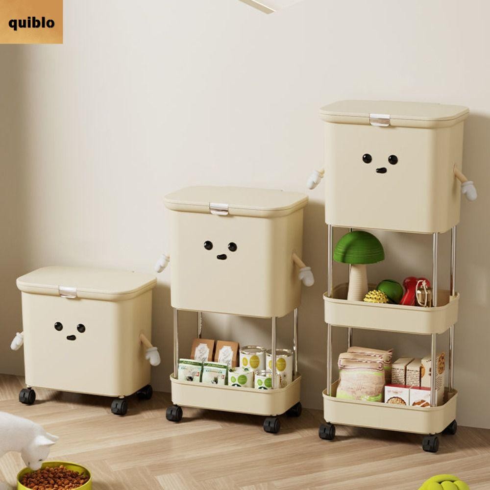 QUIBLO ถังเก็บอาหารแมว, ทนทานความจุสูง, คุณภาพสูงประหยัดพื้นที่หลายชั้นมีล้อถังข้าวสัตว์เลี้ยง