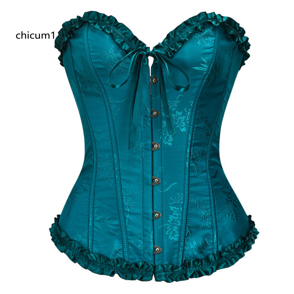 Cc ปรับสายรัด Shapewear Shapewear Corset เซ็กซี่ Gothic Lace-up Corset Top เอว Cincher Shapewear พร้อม Ruffle Trim Strapless Bustier สําหรับผู้หญิงกระดูก Overbust Bra
