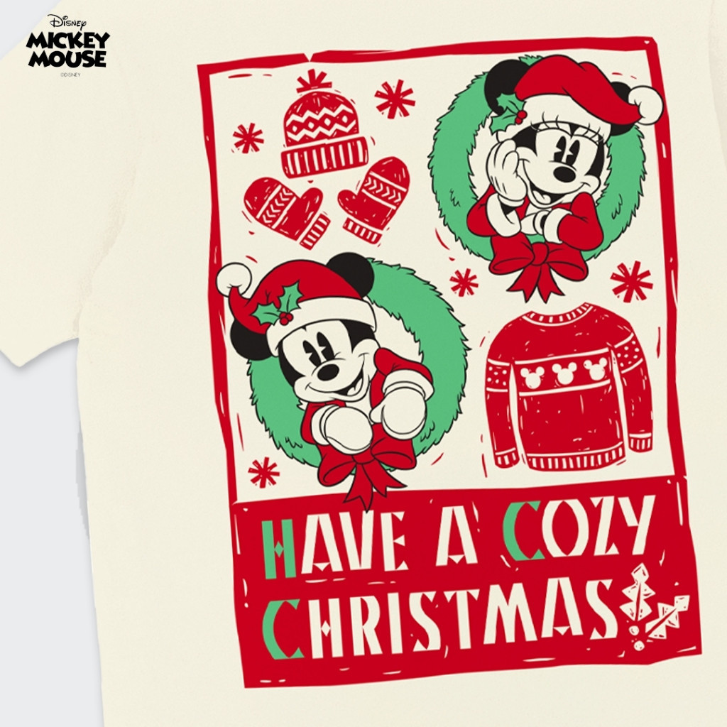Merry Christmas เสื้อยืด เสื้อยืดการ์ตูน มิกกี้เมาส์ “Merry Christmas” ลิขสิทธ์แท้ DISNEY สวมใส่สบาย s-5xl