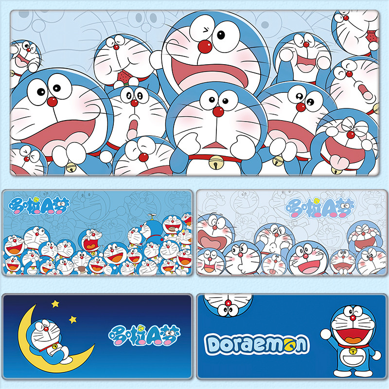 แผ่นรองเมาส์โดราเอมอนขนาดใหญ่การ์ตูนน่ารักแผ่นรองแป้นพิมพ์คอมพิวเตอร์ XXL สีฟ้าไขมันโต๊ะคอมพิวเตอร์เสื่ออุปกรณ์เกม