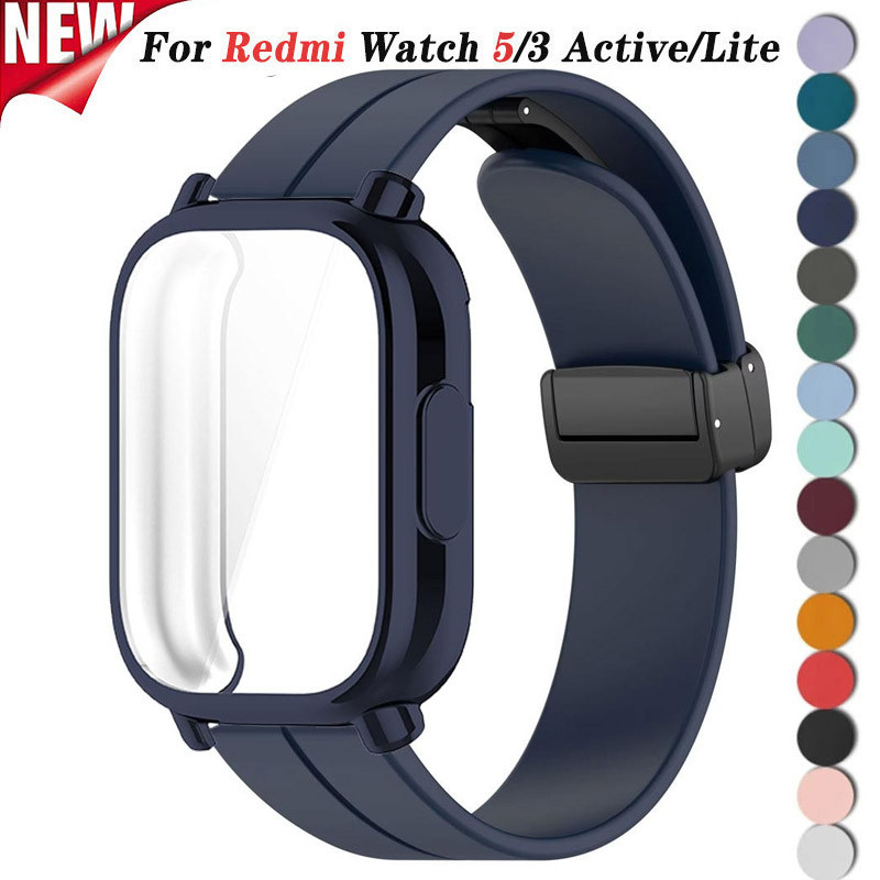 Tpu เคสป้องกันแบบเต็มและสายรัดซิลิโคนแม่เหล็กสําหรับ Xiaomi Redmi Watch 5 Active/Lite ฝาครอบป้องกันอัจฉริยะและอุปกรณ์เสริมสายรัดกีฬา
