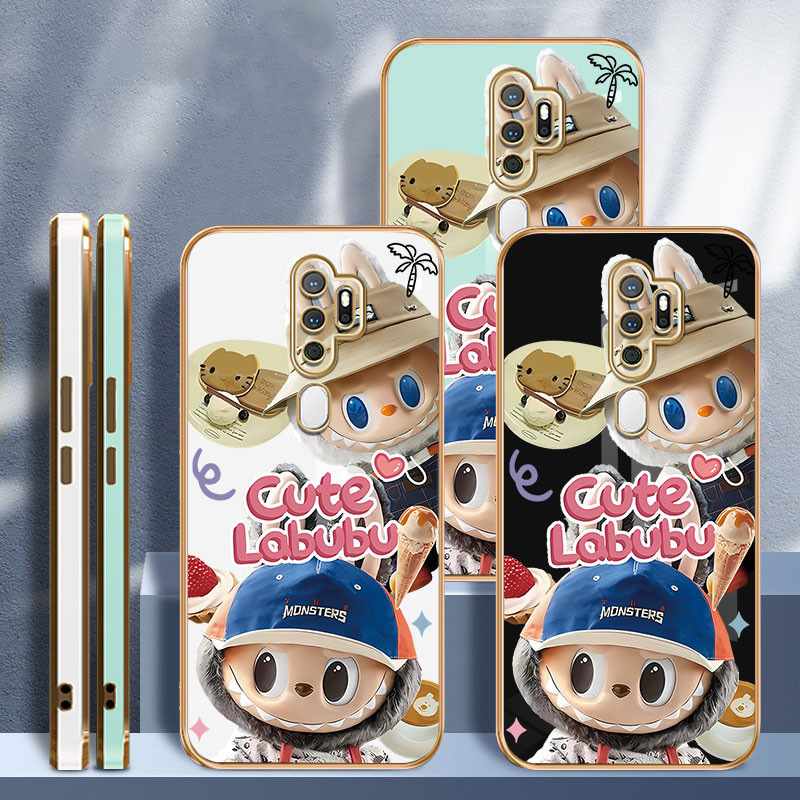 น่ารัก LABUBUสีฟ้าหมวกเคสโทรศัพท์สําหรับOPPO A56S A57 A77 A57S A77S A58 A78 A59 F1S A7 A5S A73 F5 A74 A95 A83 A9 ฝาครอบโทรศัพท์และ